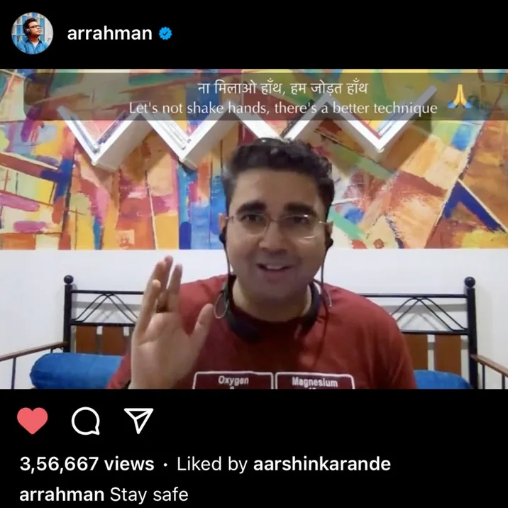A. R. Rahman's Instagram post sharing Sandeep's song