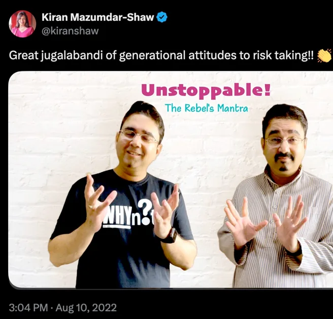 Kiran Mazumdar-Shaw's post about The Rebel's Mantra